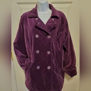 Denim & Co Womens Quilted Velvet Jacket Double Breasted Purple Collar Size Med